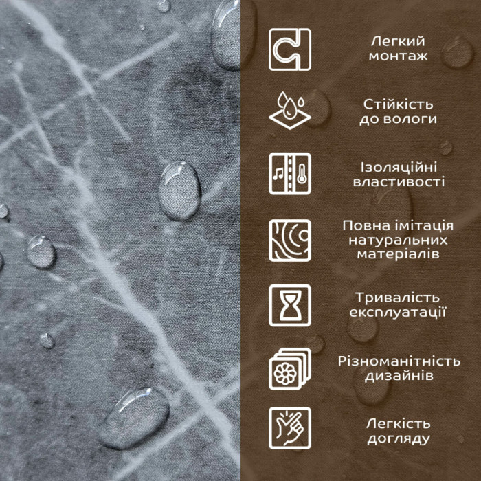 Декоративна ПВХ плита 600х600х3мм Сірий натуральний мармур (S) SW-00001627